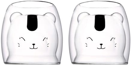 Dubbelwandige Glazen Koffiekopjes met Berenvorm – Set van 2 – 250ml
