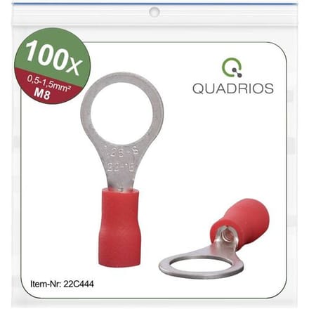 Quadrios 22C444 Ringkabelschoen Dwarsdoorsnede (max.): 1.5 mm² Schachtdiameter: 8.5 mm Deels geïsoleerd Rood 1 set(s)