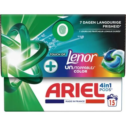 Ariel 4-in-1 wasmiddel pods color Lenor Unstoppables, 15 stuks