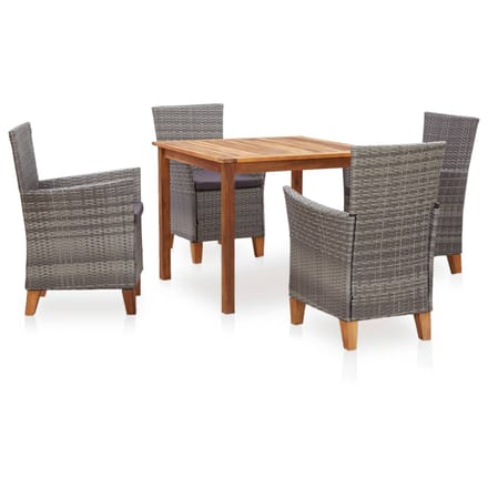 vidaXL - 5-delige - Eethoek - poly - rattan - en - massief - acaciahout - grijs