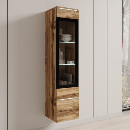Meubella - Variety - Vitrinekast met LED - Eikenpatroon - 30x33x130