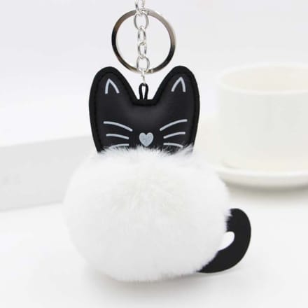 DAEBAK Kat Zachte Pompom Bontbal Sleutelhanger - Vrouwen Accessoires - Sleutelhanger - Wit