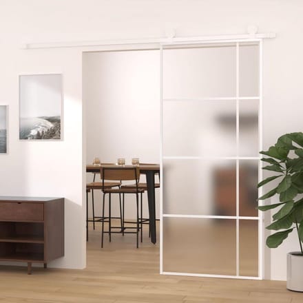 Schuifdeur | Voordeur 90x205 cm mat ESG-glas en aluminium wit