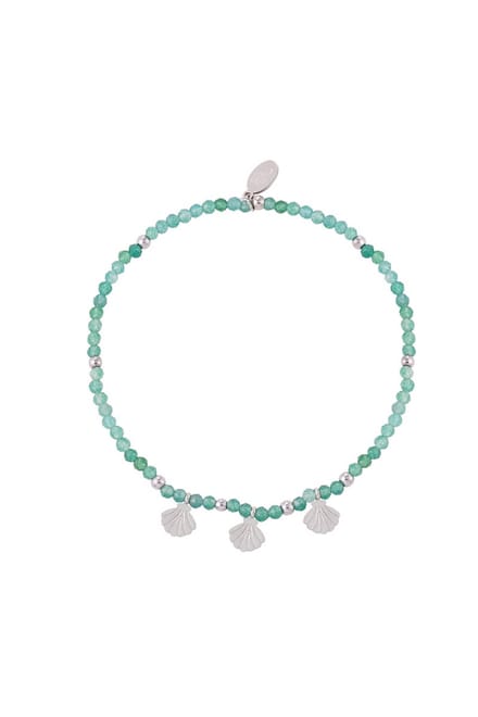 Kralenarmband schelpbedels - groen en zilver roestvrij staal