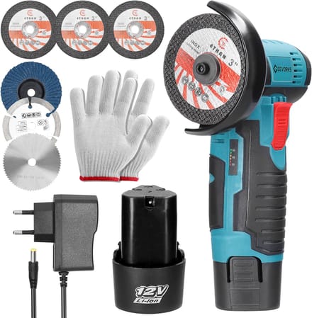 Mini accu haakse slijper 12 V - Ø 75 mm - 19.500 tpm - 2 accu's