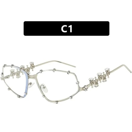 Mode Stijlvol Mode Strass Brillen Vrouwen Volwassenen Mannen Volwassenen Extra Groot Oversized Cat-Eye Brillen Legering Metaal Extra Groot Oversized Ovaal white