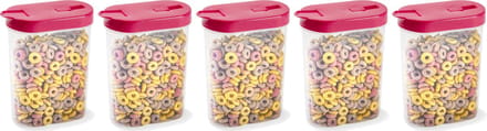 Plasticforte Voedselcontainer strooibus - 5x - roze - inhoud 1 liter - kunststof - 15 x 7 x 19 cm