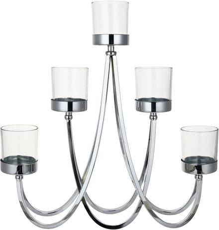 Goebel - Accessoires | Kandelaar Zilver met helder glas | Metaal - 41cm - 5 kaarsen