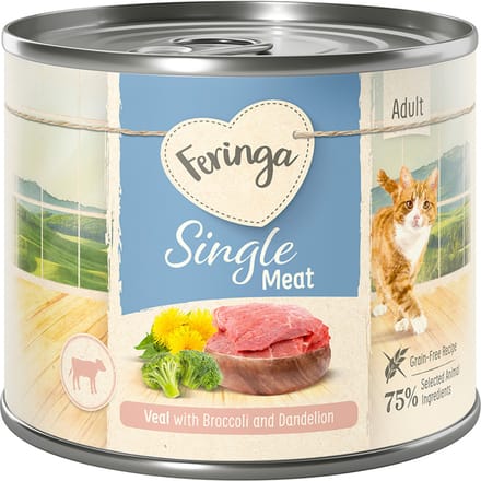 Feringa Single Meat Menu 12 x 200 g Kattenvoer - Kalfsvlees met Broccoli & Paardenbloem