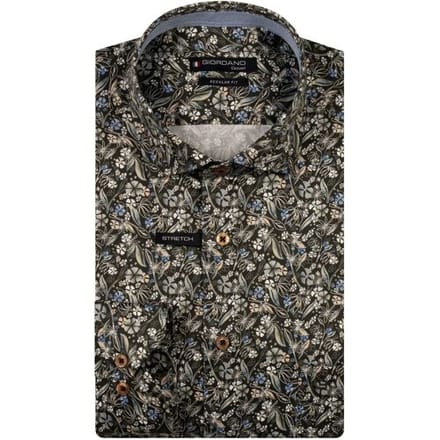 Giordano Overhemd Maggiore Satin Stretch Allover Flower Pattern Groen-Multi / male