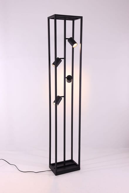 Vloerlamp - 4 spotjes - mat zwart - 166cm