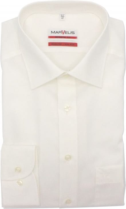 MARVELIS modern fit overhemd - beige - Strijkvrij - Boordmaat: 38