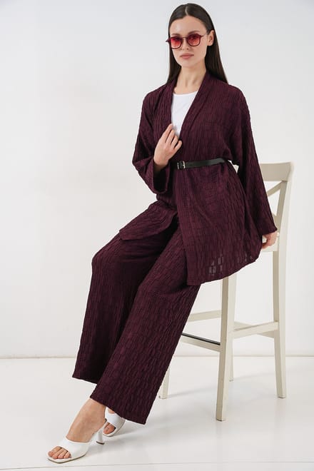 Textuur Kraag Kimono Broek Set