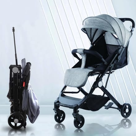 BAKAJI Easy Ultralight Pushchair with Easy Closure, Maximum Load Capacity 15 kg, Backrest with 5-Point Safety Belt, Foldable with One Hand, Space Saving (Grey)