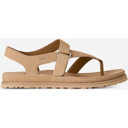 UGG® GoldenGaze Toe Post Sandal in Tan, Size 4, Suede/Polyester/Leather