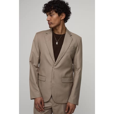 Slim Fit Western Blazer Met Studs | Taupe | Size 34