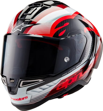 Alpinestars Supertech R10 Team Zwart Carbon Rood Wit Glossy Integraalhelm - Helm