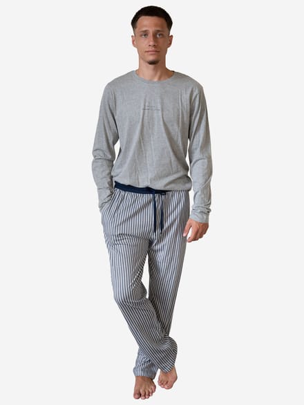 Phil & Co Heren Pyjama Set Lang Grijs Gestreept - Maat XXL