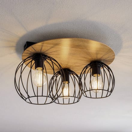 SIGMA Plafondlamp Malin, houten kap rond, 3-lamps