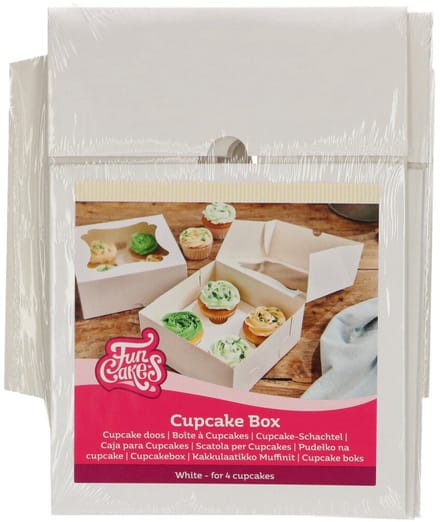 FunCakes Cupcake Doos voor 4 Cupcakes of Muffins - Wit - 3 Stuks - Cupcake Bewaardoos
