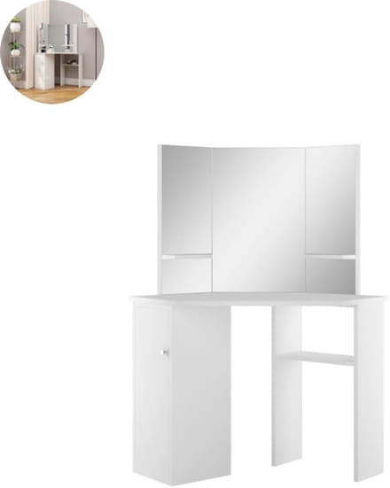 Kaptafel met spiegel - Make up tafel - Make up - Toilettafel - Met lades - Wit