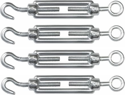 AMIG Spanschroeven/draadspanner met haak/oog - 4x - 7cm - verzinkt staal - 100kg - M5 schroefdraad