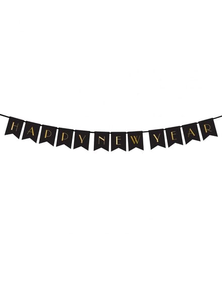 PartyDeco - Banner Happy New Year Black gold