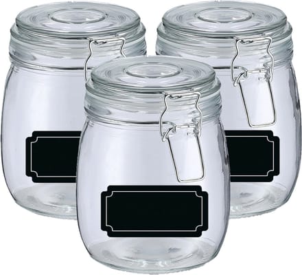 Weckpotten/inmaakpotten - 6x - 750 ml - glas - met beugelsluiting - incl. etiketten