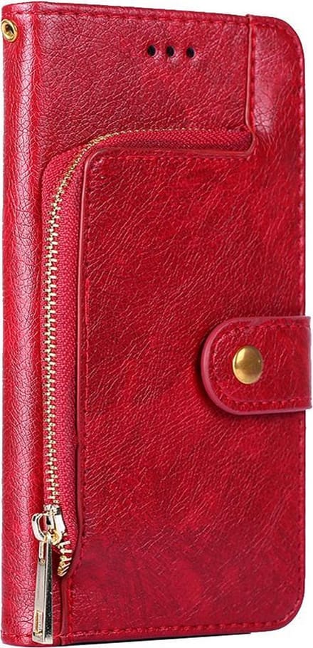Hoesje geschikt voor iPhone 7 - Bookcase - Koord - Pasjeshouder - Portemonnee - Rits - Kunstleer - Rood