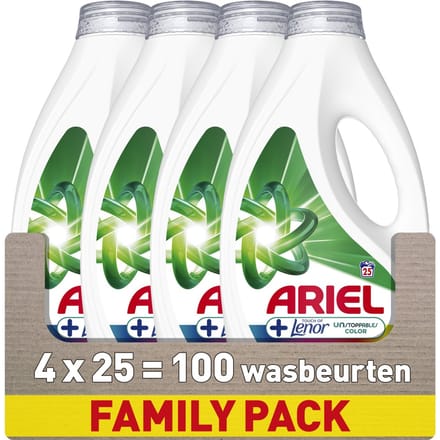 Ariel Wasmiddel +Touch of Lenor Unstoppables Kleur - 4 x 25 Wasbeurten
