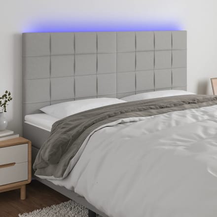 vidaXL - Hoofdbord - LED - 200x5x118/128 - cm - stof - lichtgrijs