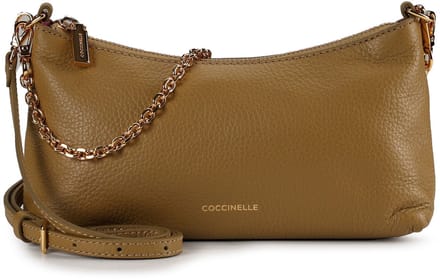 COCCINELLE Leren schoudertas Aura Mini Bag Grained Leather Seagrass kaki