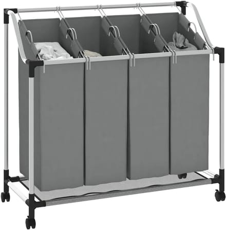 SAVI® Wasmand 4 Vakken - Wasmand - Wassorteerder - Grijs - ‎96cm x 40cm x 92 cm