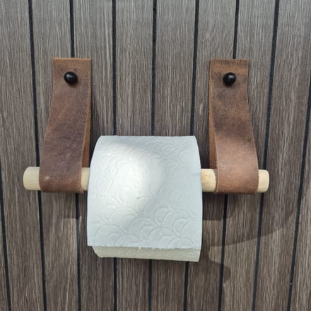 Leren toiletrol houder Nubuck bruin 4cm breed en 30cm lang
