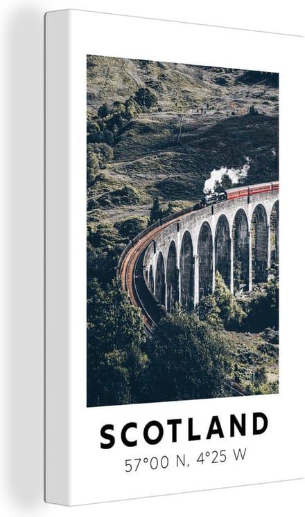 Canvas Schilderij Schotland - Trein - Brug - 20x30 cm - Wanddecoratie