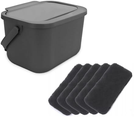 Practic - Afvalbak Bioafvalbak - composteerbak - inhoud 6 liter - 5 filters - Grijs - Mini Bini