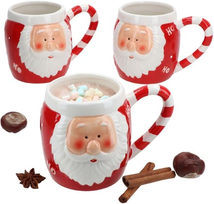 Set van 3 koffiemokken Kerstman rood Ho Ho - 24306353