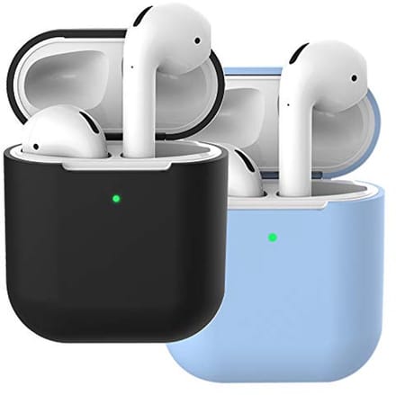 Molylove 2 x Silicone Case for AirPods 2, Case for Airpods Silicone Protective Case [Front Visible] (AirPods 2, Black + Sky Blue)