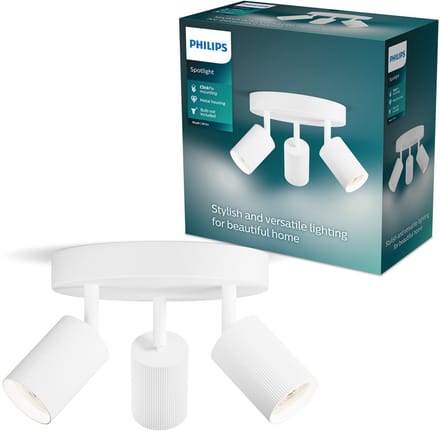 Philips Wyatt Opbouwspot - LED GU10 fitting - Richtbaar - 3 lichtpunten - Ronde basisplaat - ClickFix - Wit