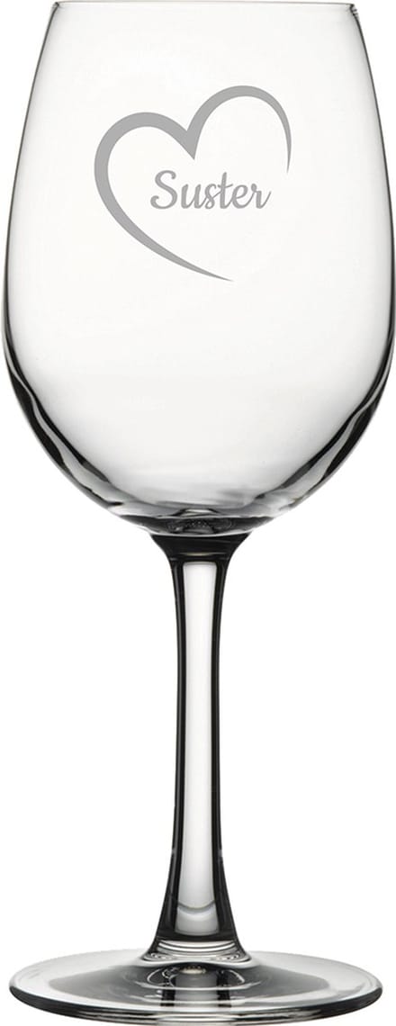 Gegraveerde witte wijnglas 36cl Suster mei hert