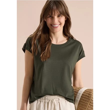 Shirt met ronde hals en omslagdetail