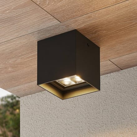 Lindby Eveta LED plafondlamp, 10 cm, antraciet, aluminium, IP65