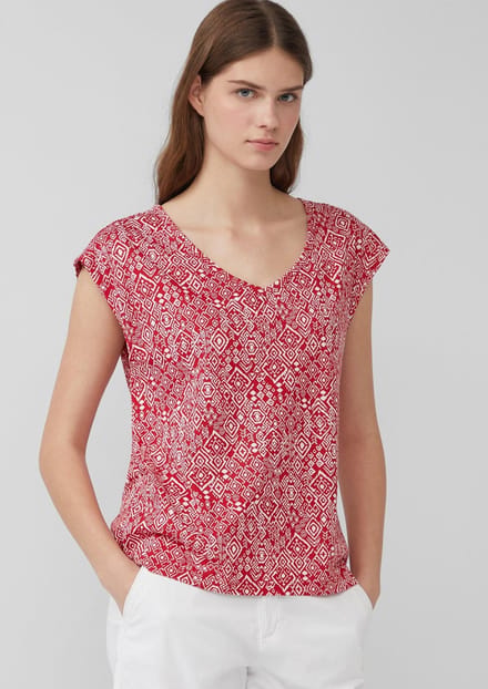 s.Oliver - female - T-shirt met wijde hals, uitsnijding en strik