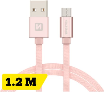 Swissten Micro‑USB Oplaadkabel 1,2 meter – voor Samsung, Android, Powerbank & PS4 Controller – USB‑A Kabel – Roze