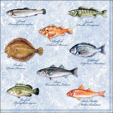 80x Tafel diner/lunch servetten 33 x 33 cm vissen thema print