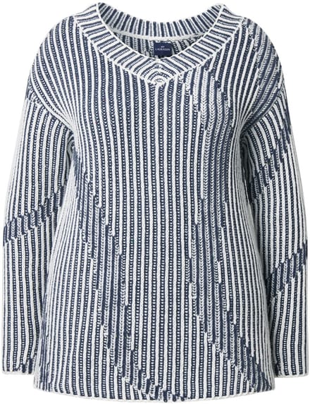 Laurasøn - Dames - Gebreide trui V-hals lange mouw - Marine - Maat 40+
