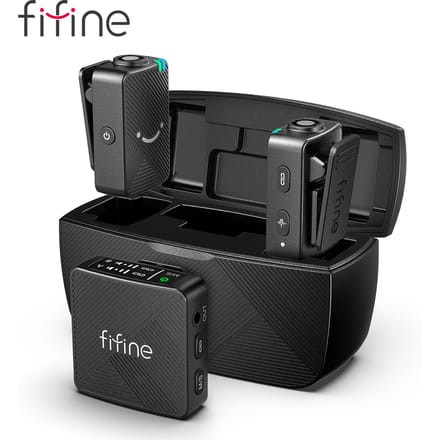 FIFINE M9 draadloze lavaliermicrofoon, 2-pack draadloos reversmicrofoonsysteem voor vlog-opname, geschikt voor iPhone/Android/camera/laptop zwart