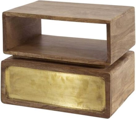 Nachtkastje 1L brass - Massief mango zwart