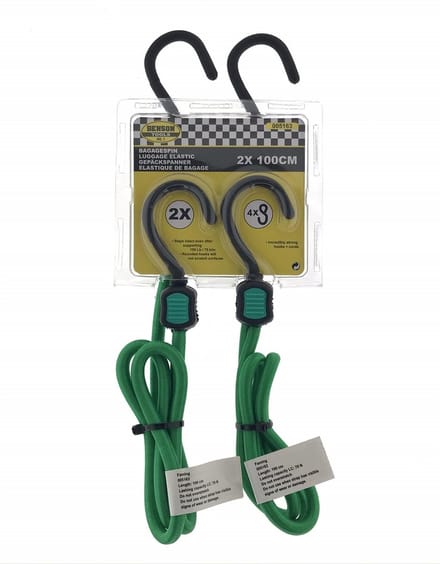 Benson Elastische bagagespin - 100 cm - Zwart - 2 stuks - sterke haken