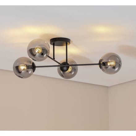 EMIBIG LIGHTING Plafondlamp Glassy, zwart/grafiet, 75 x 75 cm, 4-lamps